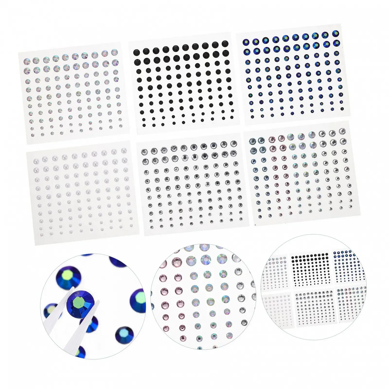 Стразы для ногтей WOONEKY 6 листов, самоклеящиеся, для лица, декоративные акриловые, без клея, фото №9