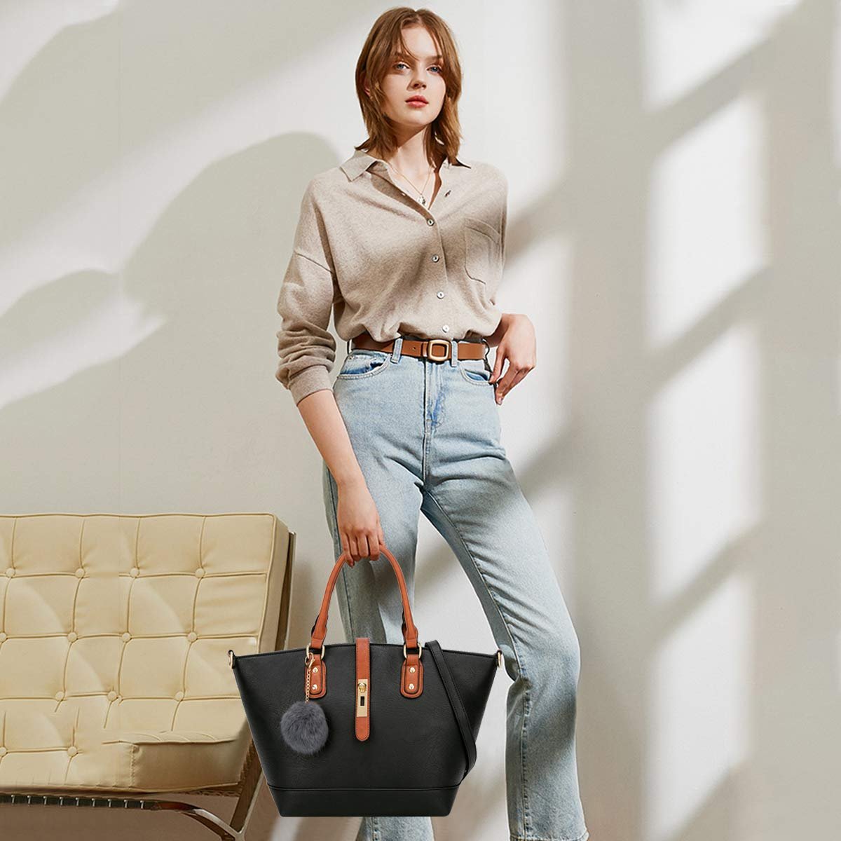 Сумка з верхньою ручкою NICOLE & DORIS Ретро, велика, чорна, фото №2