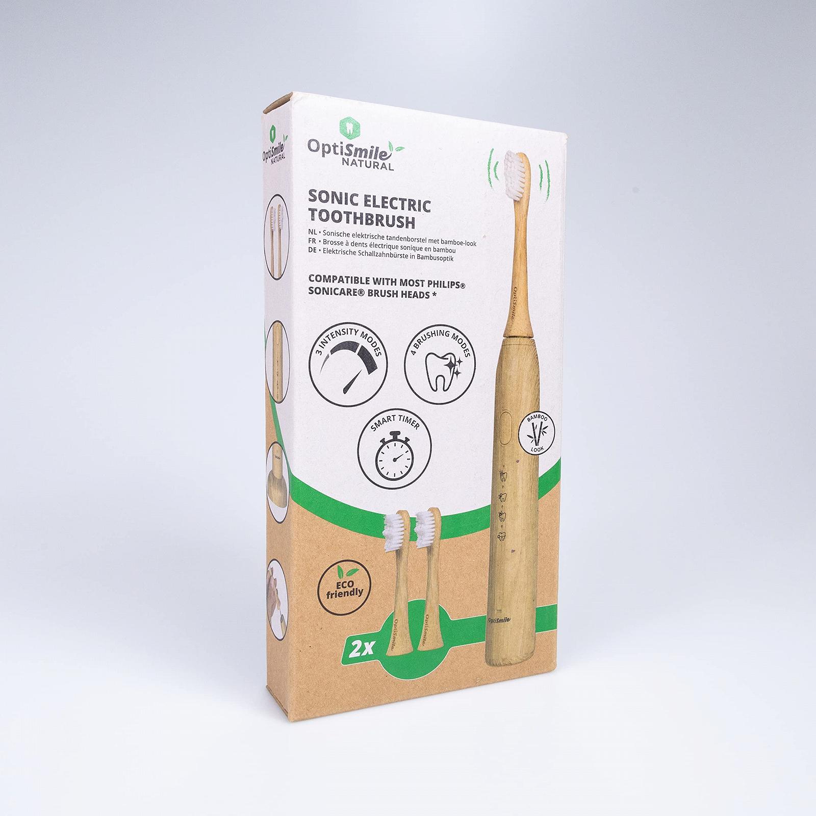 Електрична звукова зубна щітка Optismile Bamboo бамбукова, 5 режимів, 2 бамбукові насадки, фото №5
