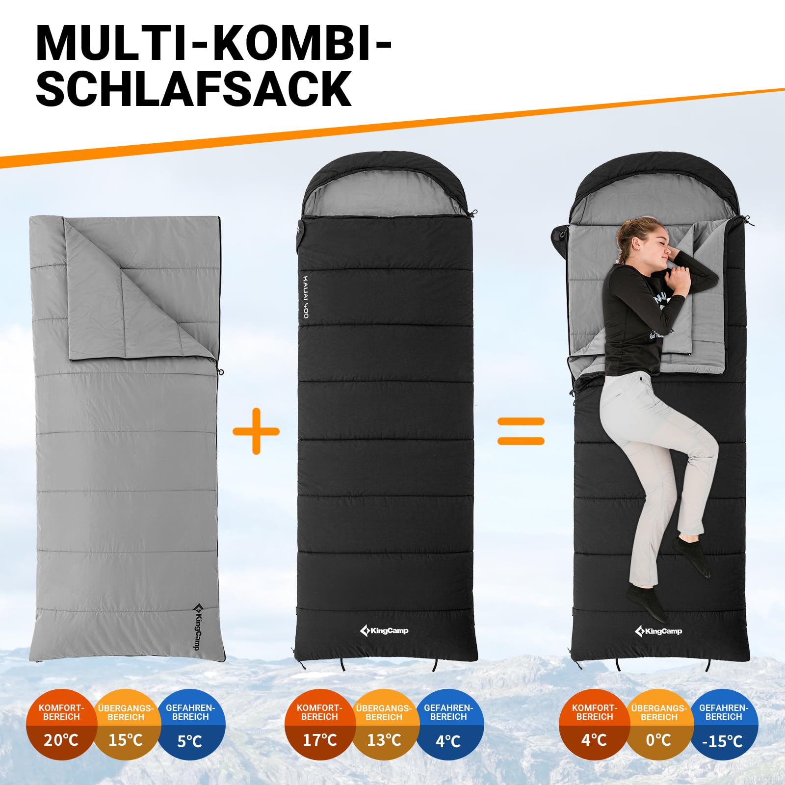 Спальный мешок Kingcamp Flannel Внешний Зима 3-в-1 XXL Хлопчатобумажный Теплее для 3-4 сезонов для взрослых, фото №2