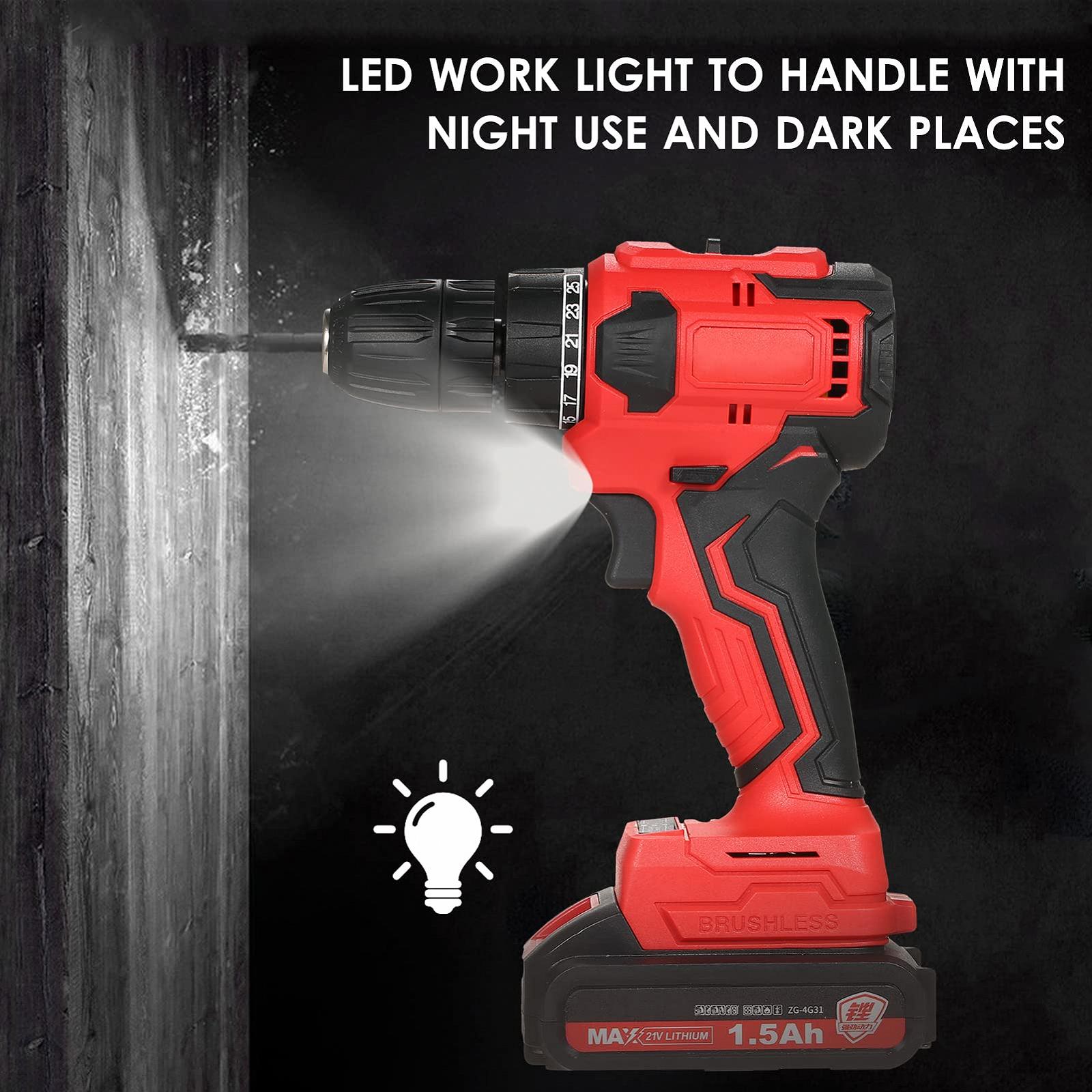 Шуруповерт KKnoon 21V 1580W Brushless Lithium Cordless 3/8 Inch Chuck зі Світлодіодним Ліхтарем 2 Регульовані Швидкості, фото №6