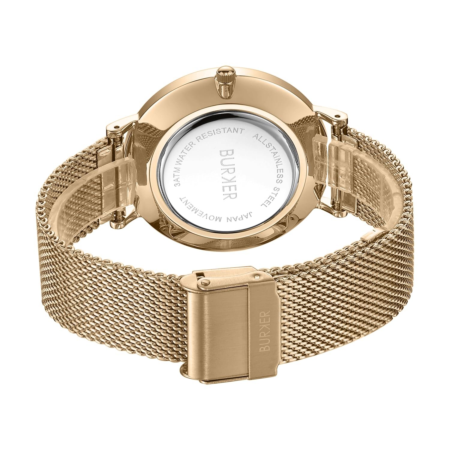 Женские часы BURKER Ruby Round, нержавеющая сталь, круглые, кварцевые, аналоговые, водонепроницаемые 3 ATM, 38 мм, фото №3