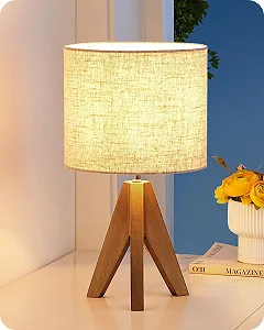 Настільна лампа EDISHINE E27 Тринога Дерево Бежевий льон synthetic.ua - Фото 1
