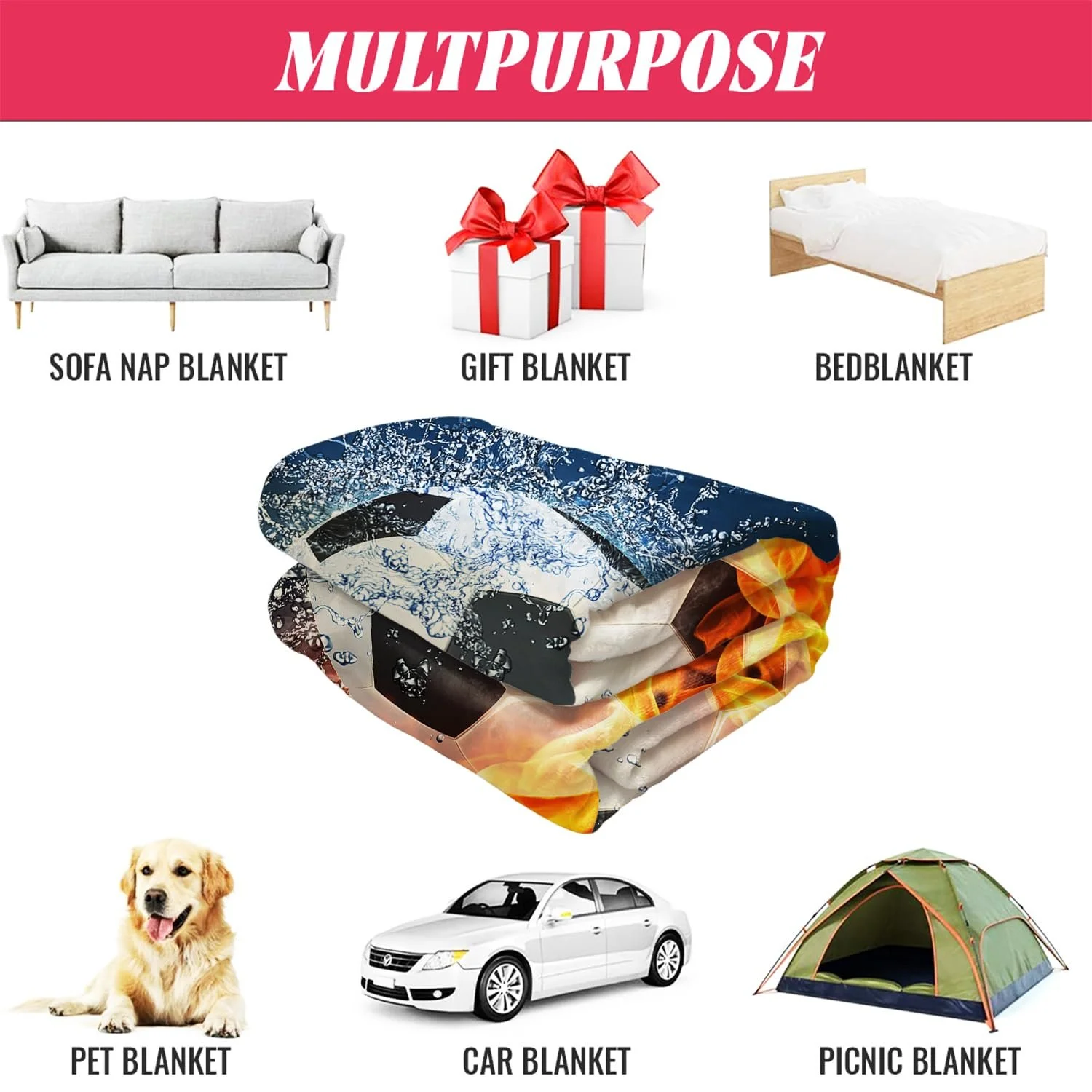 Покривало YISUMEI Фланелева м'яка 150 x 200 см Футбол Вогонь Блискавка, фото №4