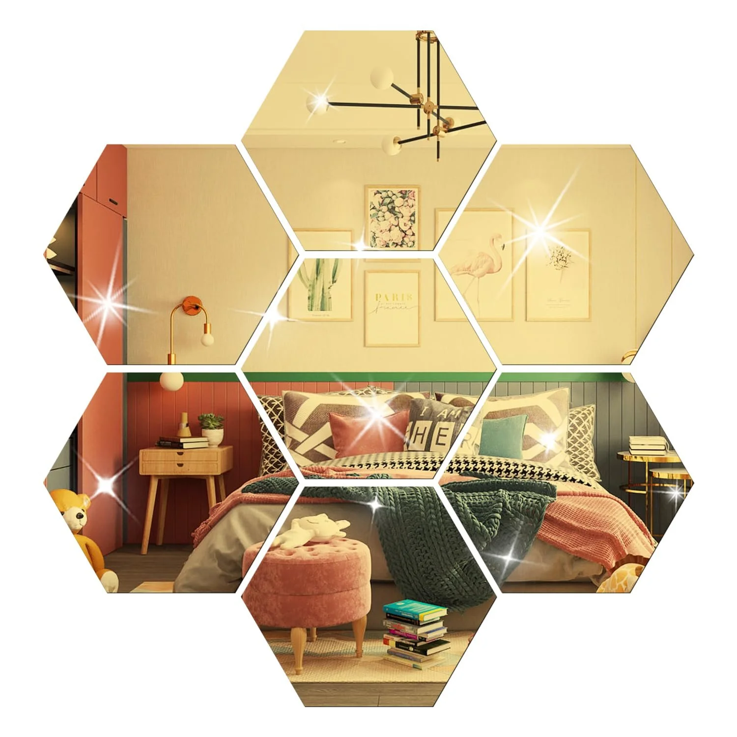 Наклейки дзеркальні DIY 12 шт 10 см Шестикутні Золотисті, фото №3 Наклейки дзеркальні DIY 12 шт 10 см Шестикутні Золотисті, фото №3