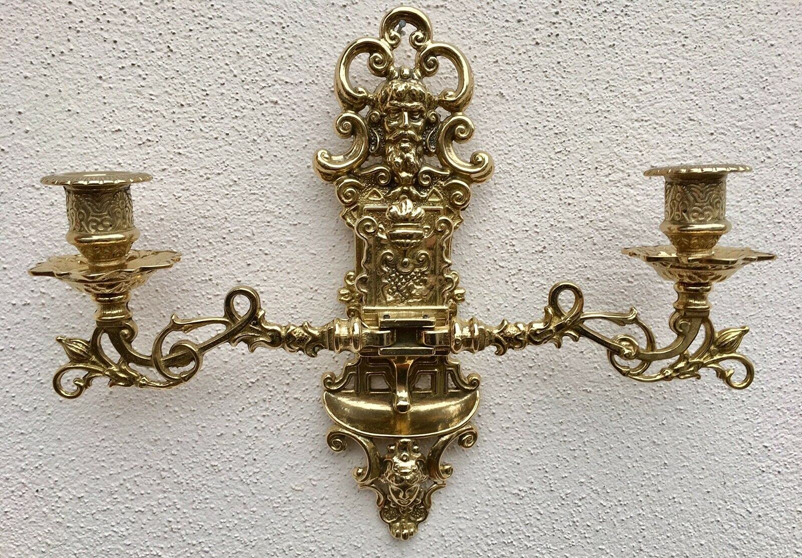 Канделябр настенный антикварный держатель для свечей фортепианный люстра латунный поворачивающийся 2 руки 82-262, фото №2