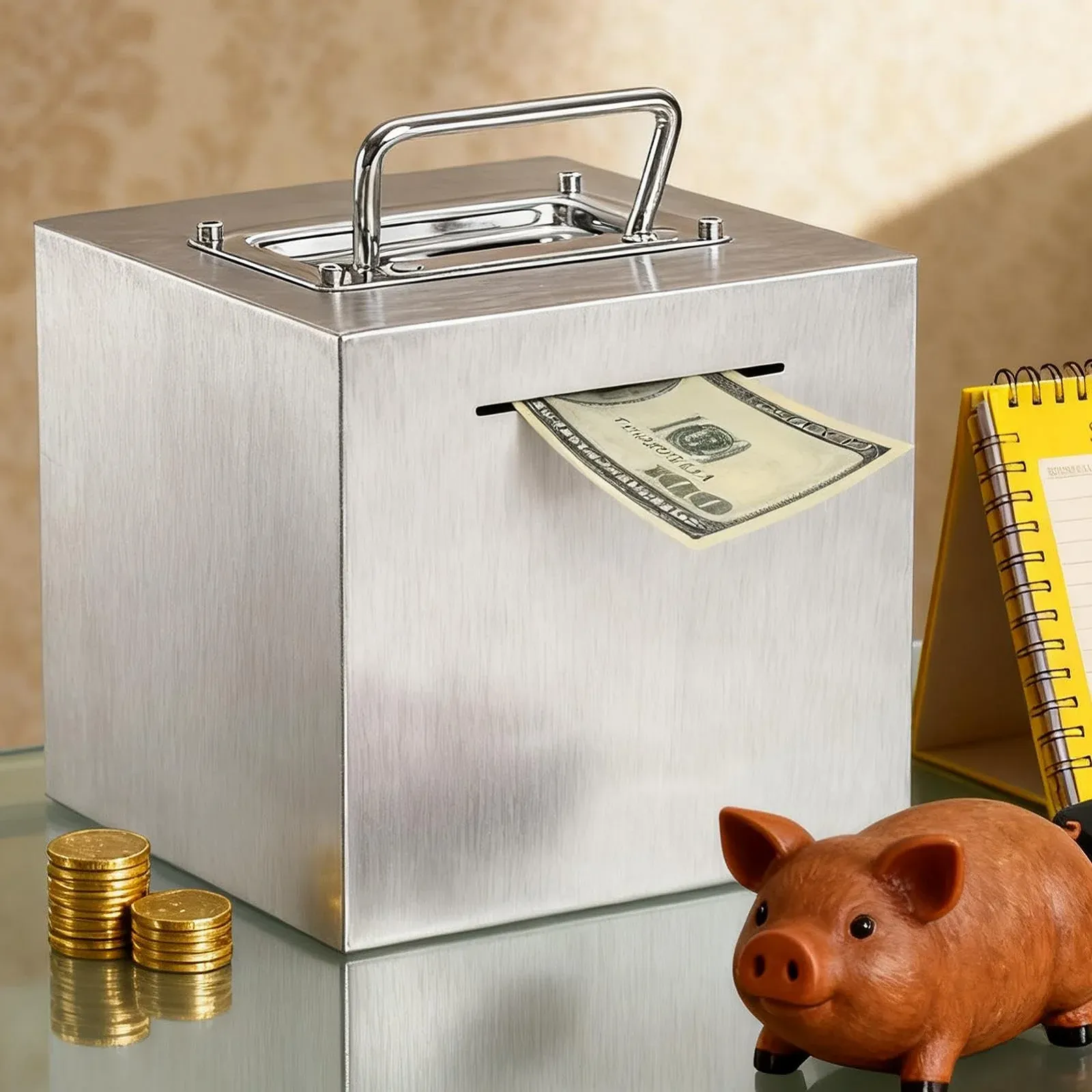 Скарбничка 15,2 см з нержавіючої сталі багаторазова металева з ручкою, фото №3