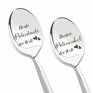 Ложка Кавова з гравіюванням Найкраща Хрещена Мама у Світі Найкращий Хрещений Батько у Світі, набір 2 шт - Фото 1