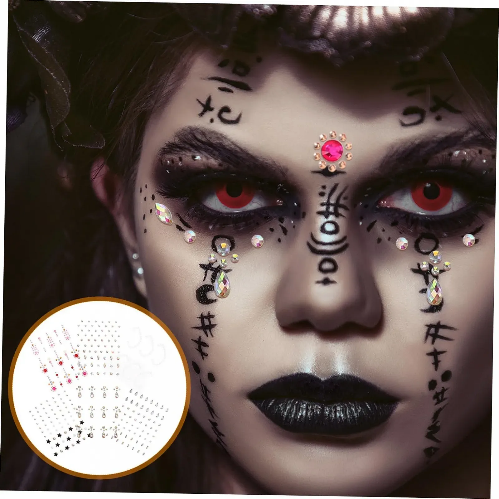 Наклейки Бриллианты для лица FOMIYES 6 листов, самоклеящиеся, хрустальные наклейки для рождественского декора, наклейки для ногтей, клей для лица, ювелирные изделия для лица, стразы для украшения, фото №3