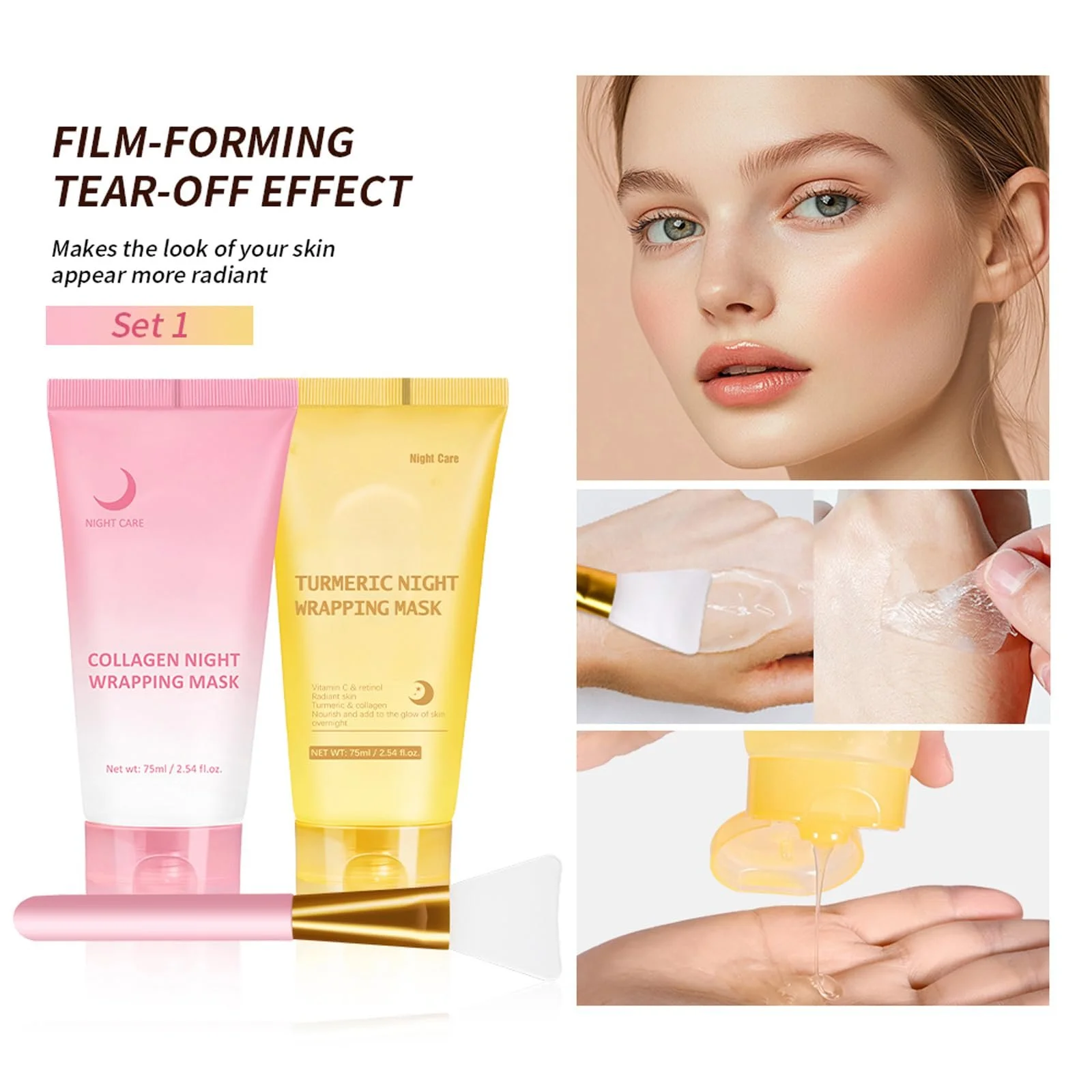 Маска для обличчя Нічна з ефектом сяйва та набір пензлів, фото №4