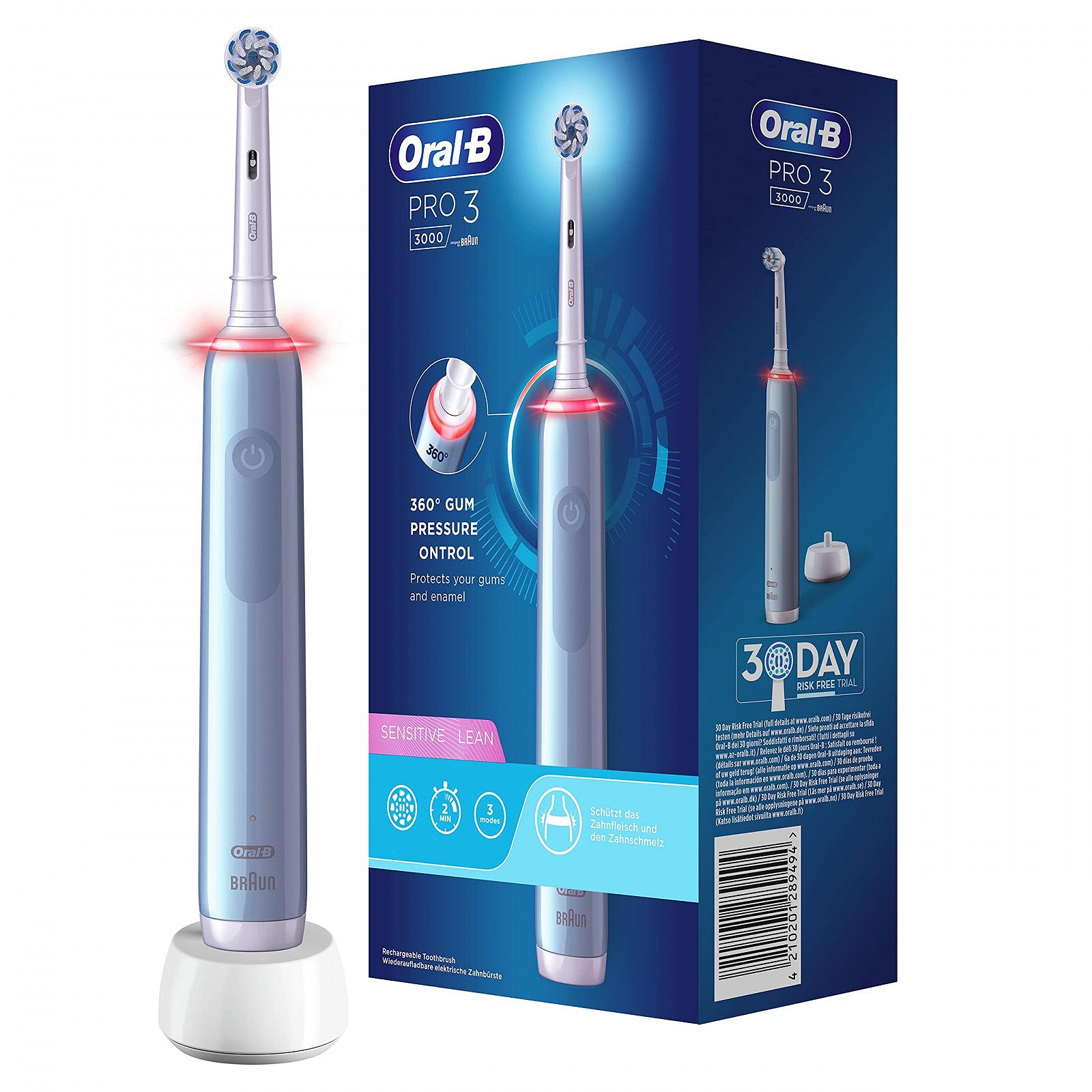 Електрична зубна щітка Oral-B PRO 3 3000 Sensitive Clean 3 режими чищення 360° Visual Pressure Control Blue, фото №1