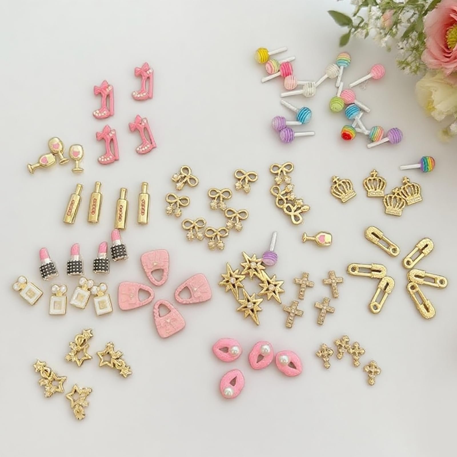 3D Декор для нігтів Мікс 76 шт (Золотий/Рожевий/Перламутровий) Набір для дизайну гелевих та акрилових нігтів з бантиками, фото №6