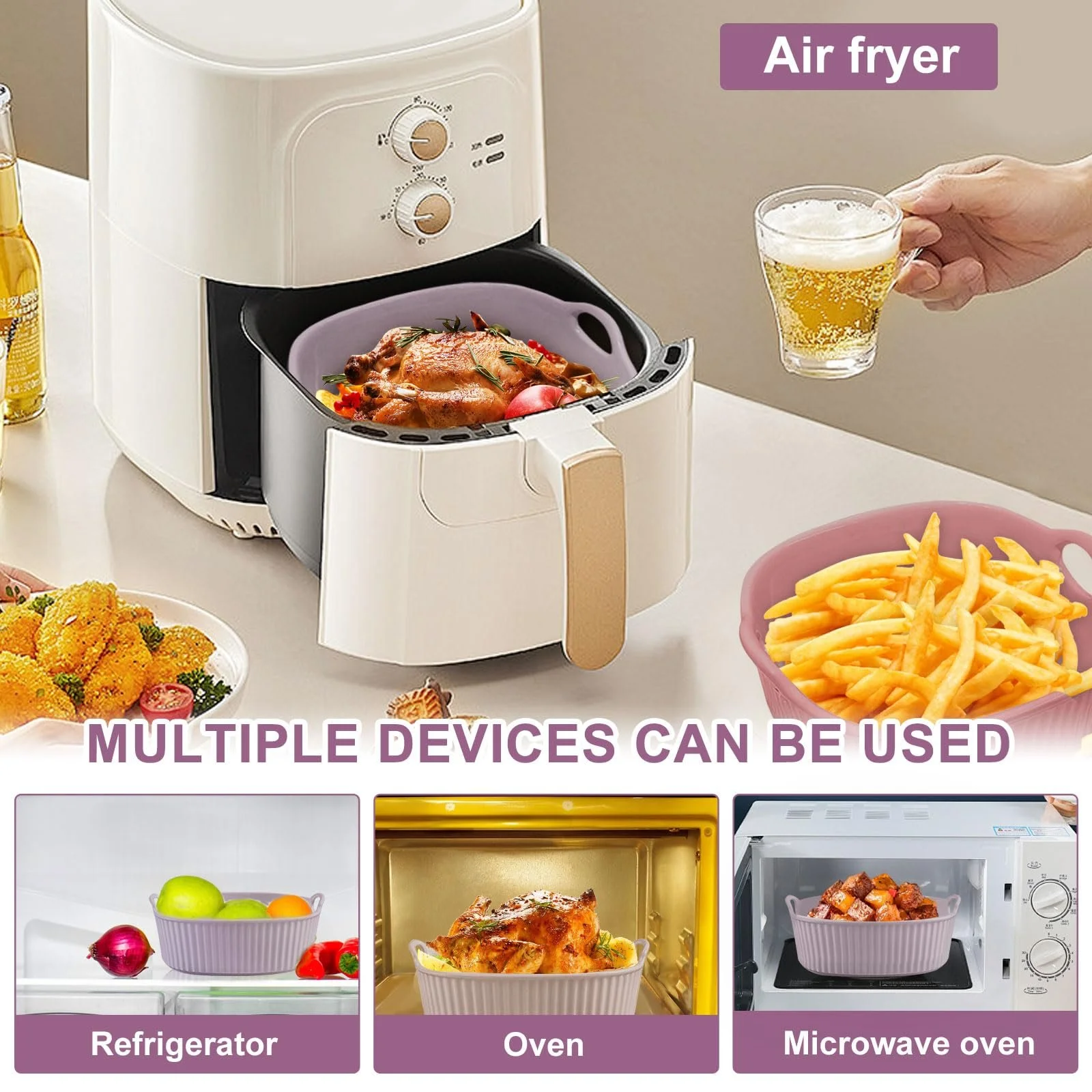 Форма для запекания Round Casserole Dish Ceramic 18.5 x 16.5 x 5.5 см Фиолетовая, фото №3