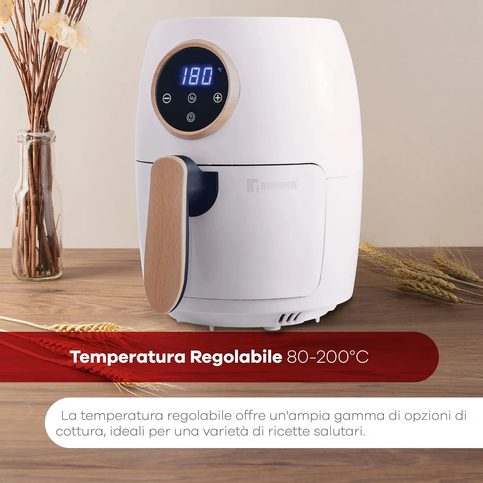 Мультипечь BERGNER Naturally AirFryer 2 л 1000 Вт 80-200ºC Белая, фото №4 Мультипечь BERGNER Naturally AirFryer 2 л 1000 Вт 80-200ºC Белая, фото №4