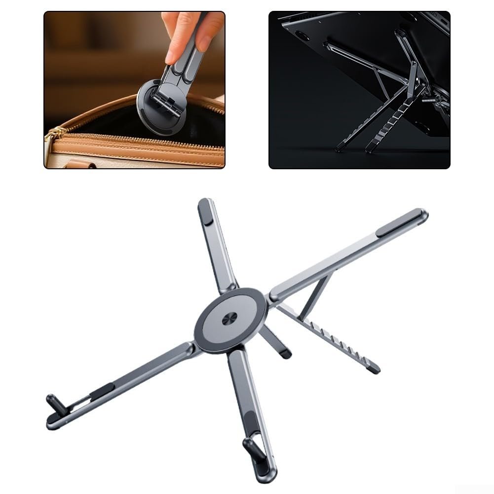 Подставка для ноутбука портативная All-in-One держатель с магнитным держателем для ноутбука, телефона и планшета - алюминий с нескользящим основанием для ноутбуков 10-15.6 дюймов, фото №2