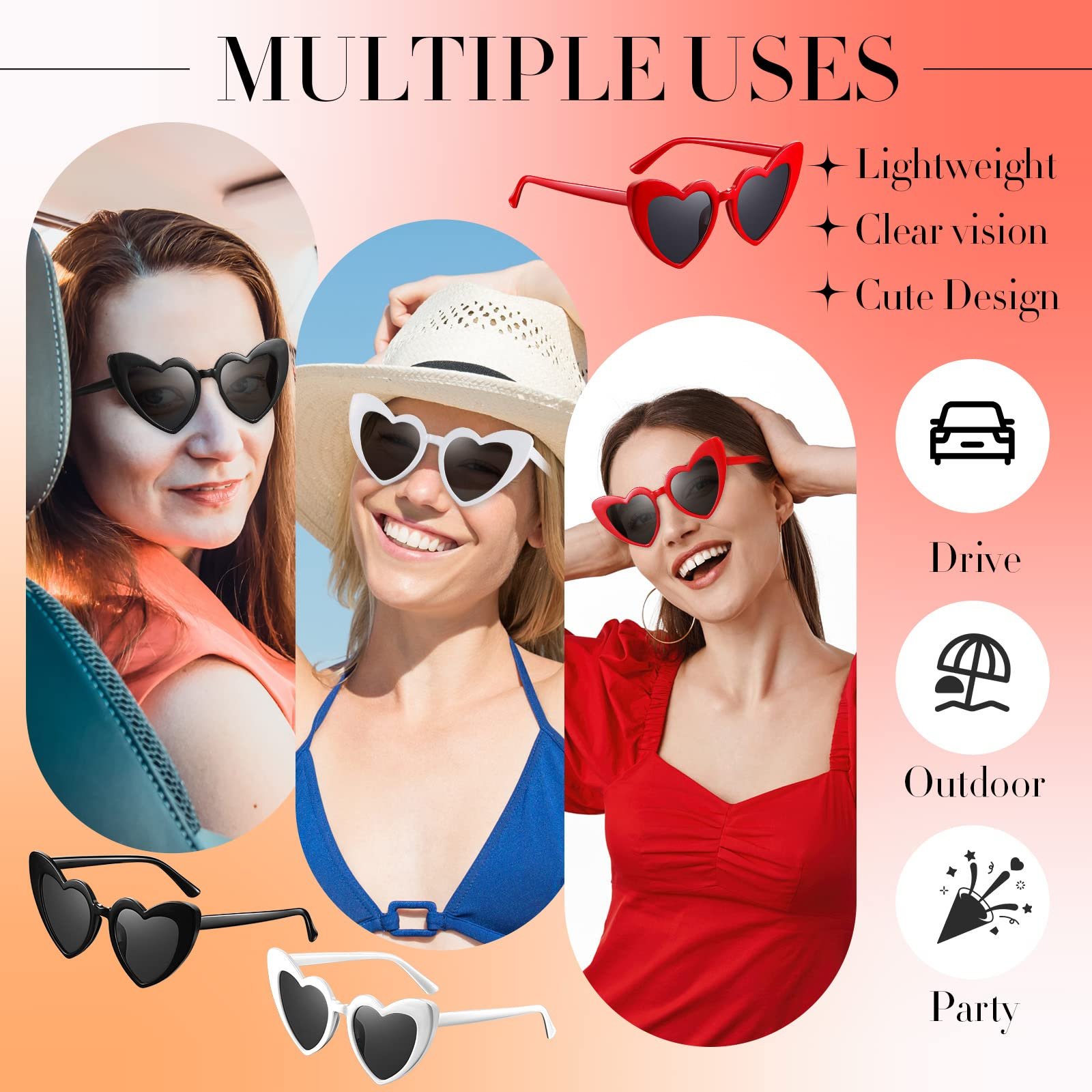 Сонцезахисні окуляри Photect у формі серця, 6 пар, червоні, білі та чорні, фото №6
