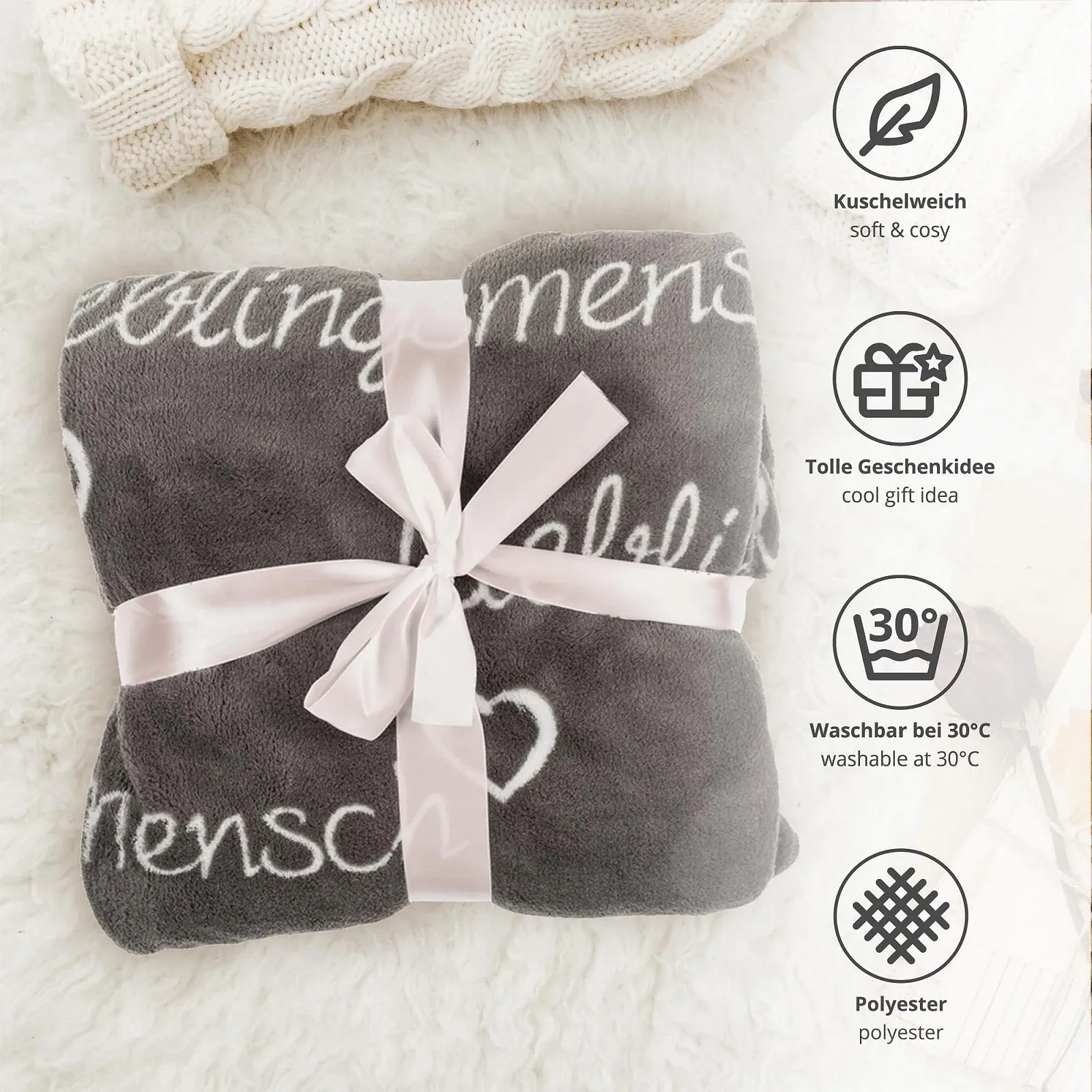 Покривало Сірий Monsterzeug Lieblingsmensch, 160 x 130 см, фото №4