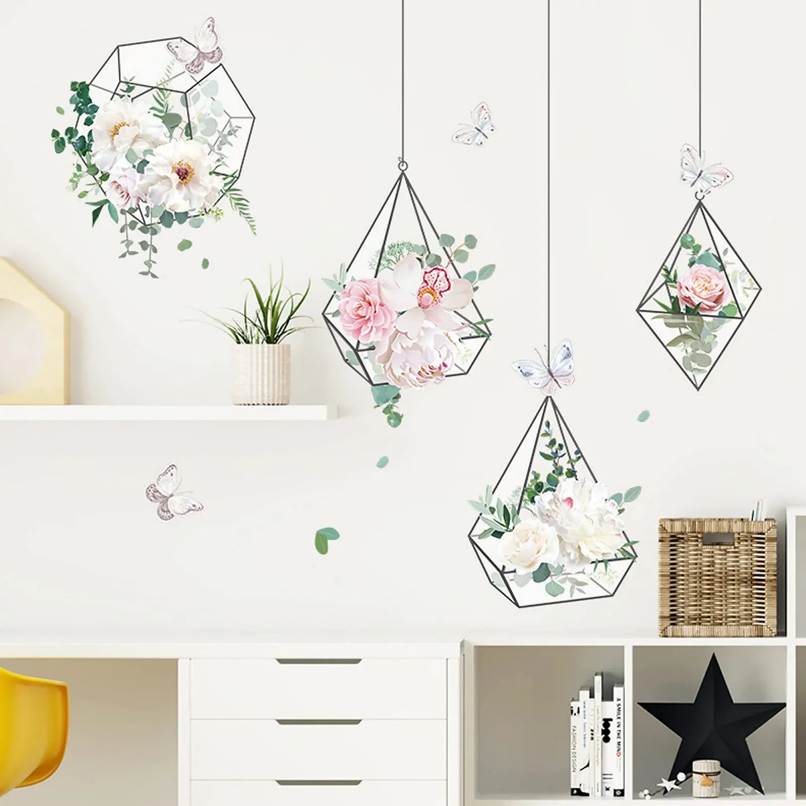Настенная наклейка Flowers Hanging Watercolour Flower Pot самоклеящаяся, фото №3