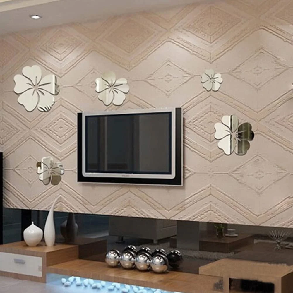 Зеркальные наклейки на стену 3D Self Adhesive Acrylic Art Flower Tile 5 штук, фото №4