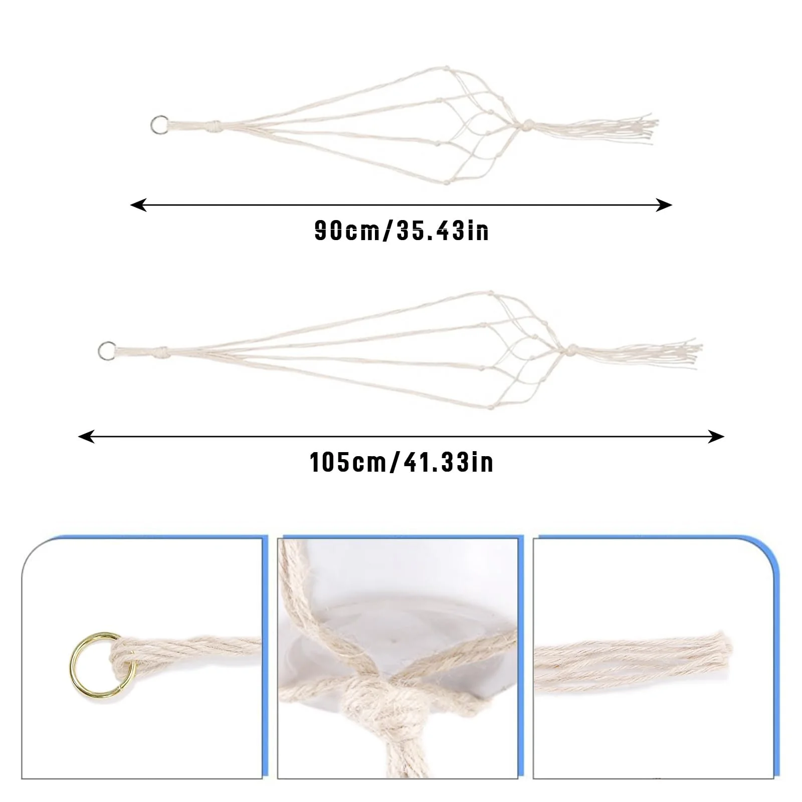 Подвесные корзины макраме Набор 4 шт Хлопковая веревка Бохо-стиль, фото №2