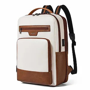 Рюкзак для ноутбука Shrrie 16" 28L Расширяемый Кожаный Бежевый с коричневым - Фото 1