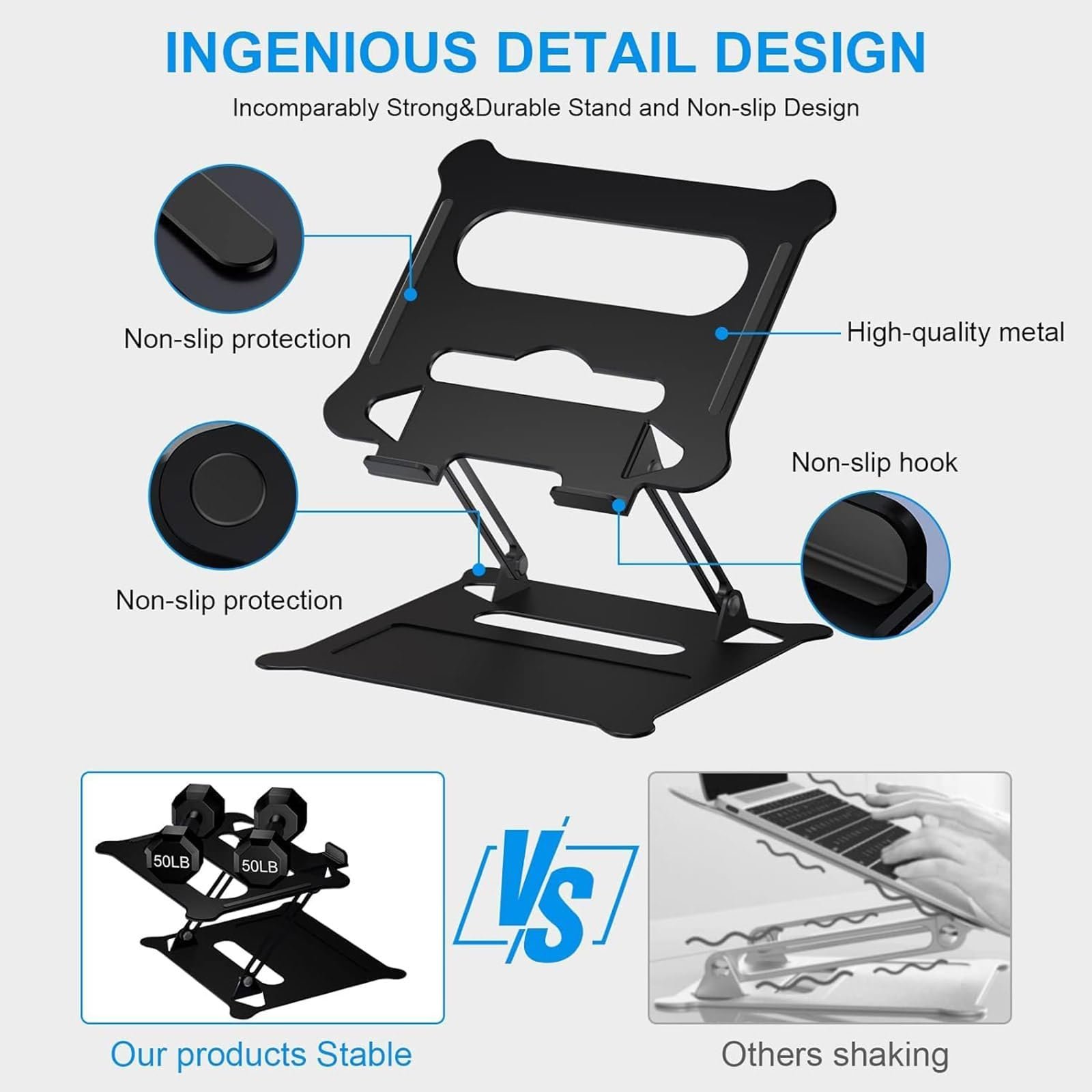 Підставка для ноутбука, регульована по висоті, складаний тримач для ноутбука, ергономічна з алюмінієвого сплаву, вентильована, фото №6