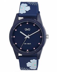 Женские часы Q&Q V08A-003VY, аналоговые, кварцевые, темно-синие, с цветочным узором, силиконовый ремешок, застежка-пряжка, 10 Бар - Фото 1