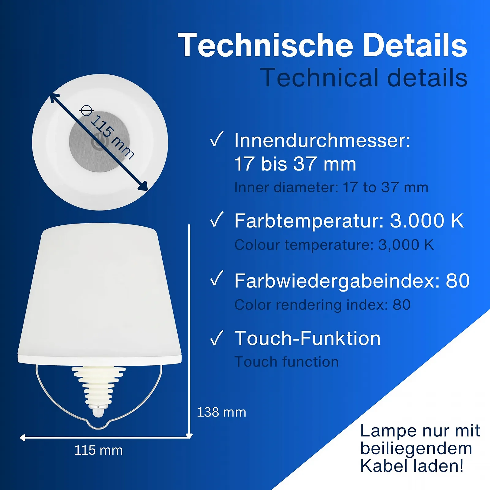 Настільна лампа REV LAMPRUSCO LED акумуляторна для пляшок бездротова 130 Лм 2 Вт 4000 мАг димована IP54, фото №5