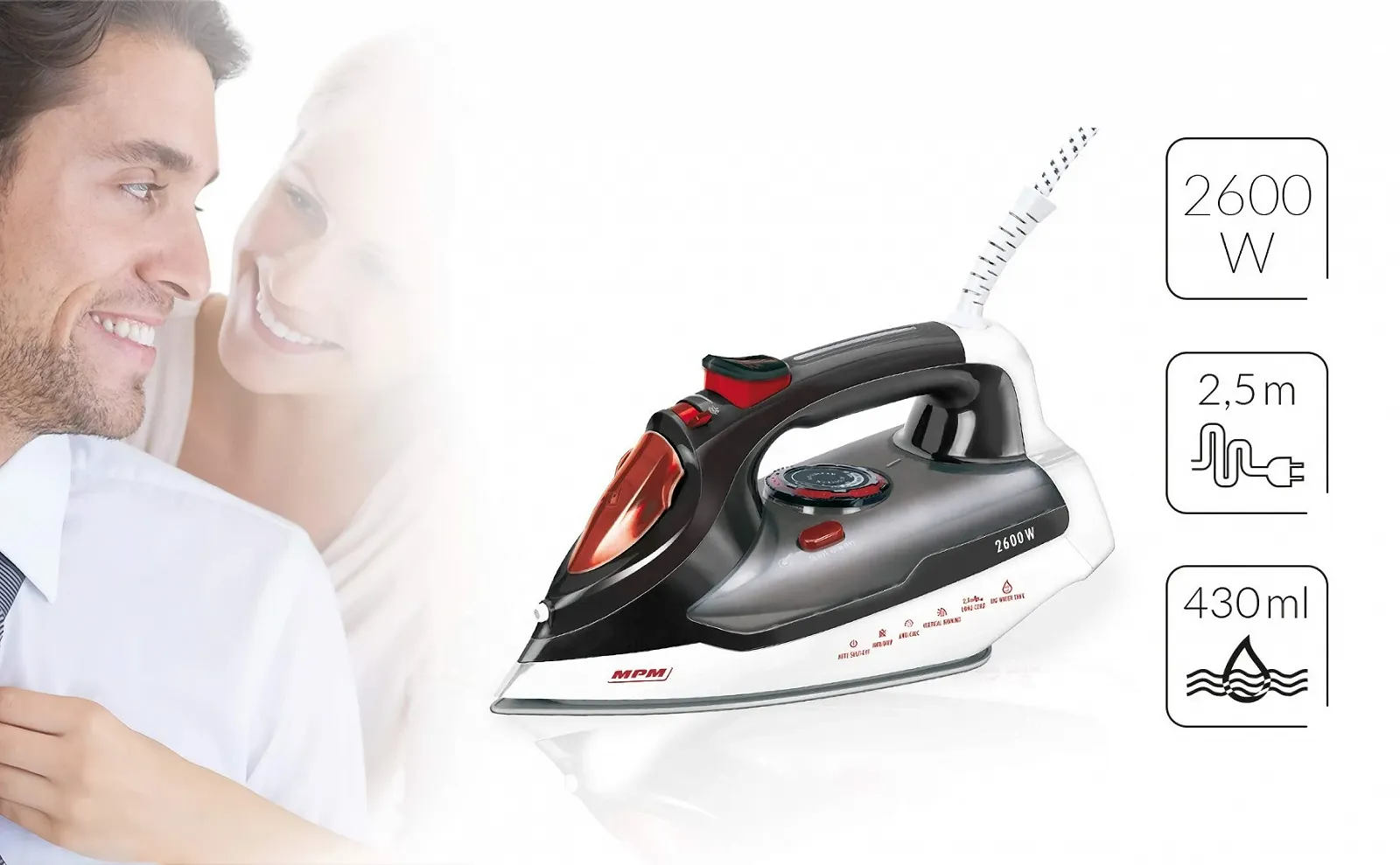 Паровой утюг MPM MZE-17 Керамическая подошва 430 мл 2600 Вт, фото №2