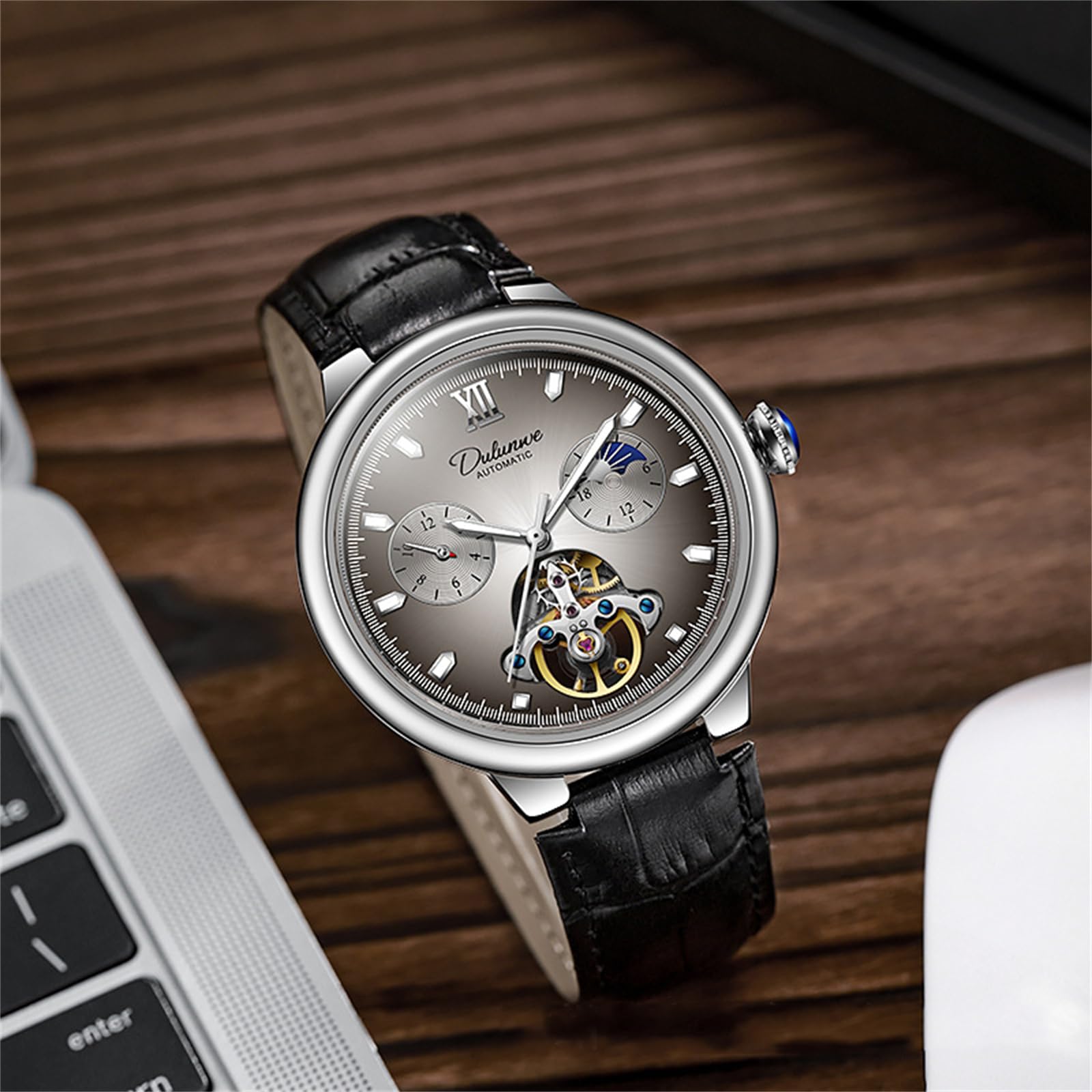 Годинники FORSINING Tourbillon Чоловічі Механічні Із Автоматичним Заводом Місячна Фаза Водонепроникні Люмінесцентні, фото №4