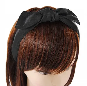 Обруч на голову с бантом axy 13 см x 4.5 см из блестящей ткани HRS1B Черный synthetic.ua - Фото 1