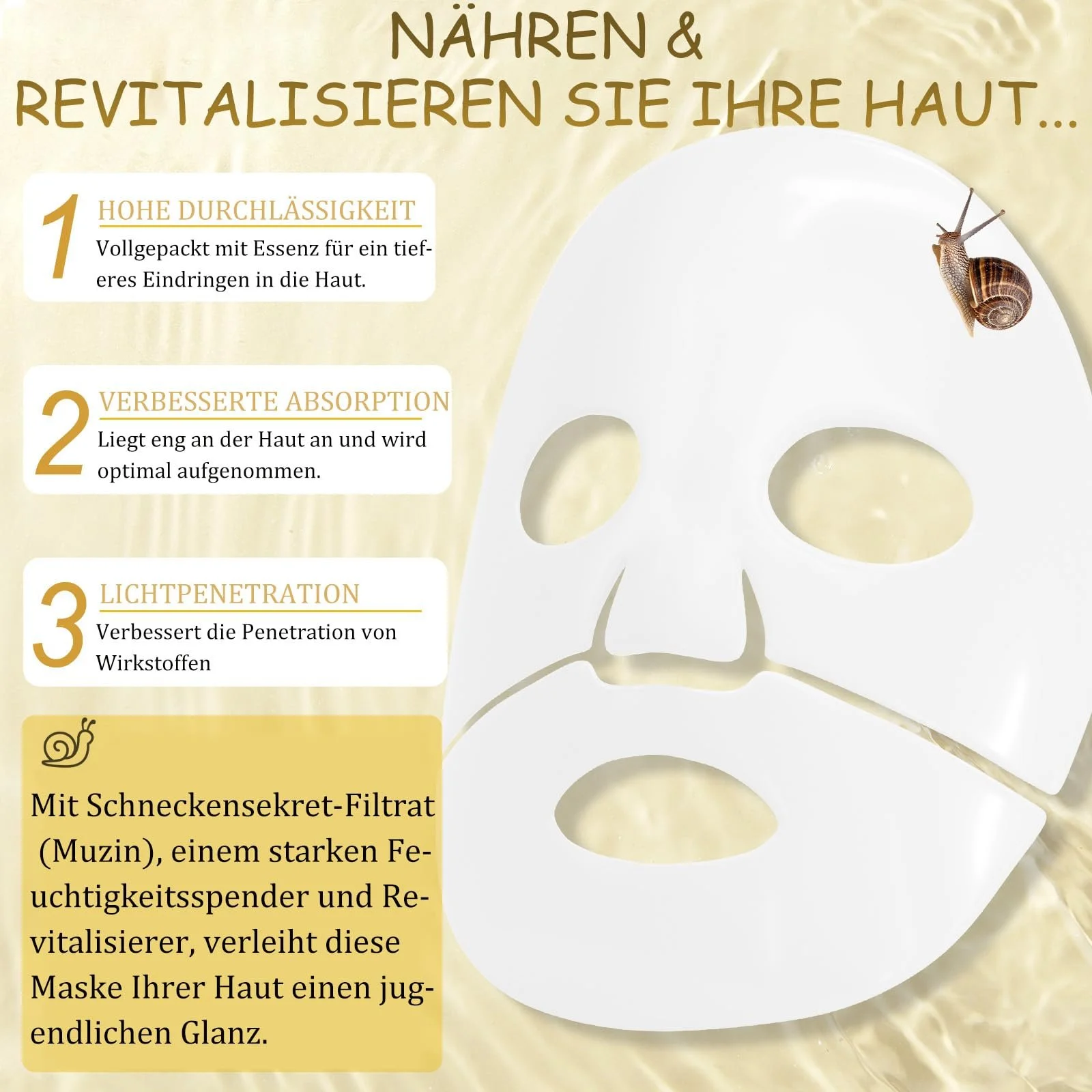 Гидрогелевая маска для лица Snail Mucin Glass Glow, 4 шт, Маска для лица из слизи улитки против морщин, Маска для стеклянной кожи для сухой кожи, Коллагеновая маска для увлажнения, Антивозрастная маска для всех типов кожи, фото №3