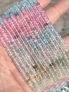 Бусины Аквамарин Натуральный Круглый Фацетированный 4-4.5 мм, нить длиной 33 см, камни для ожерелья и браслетов - Фото 1