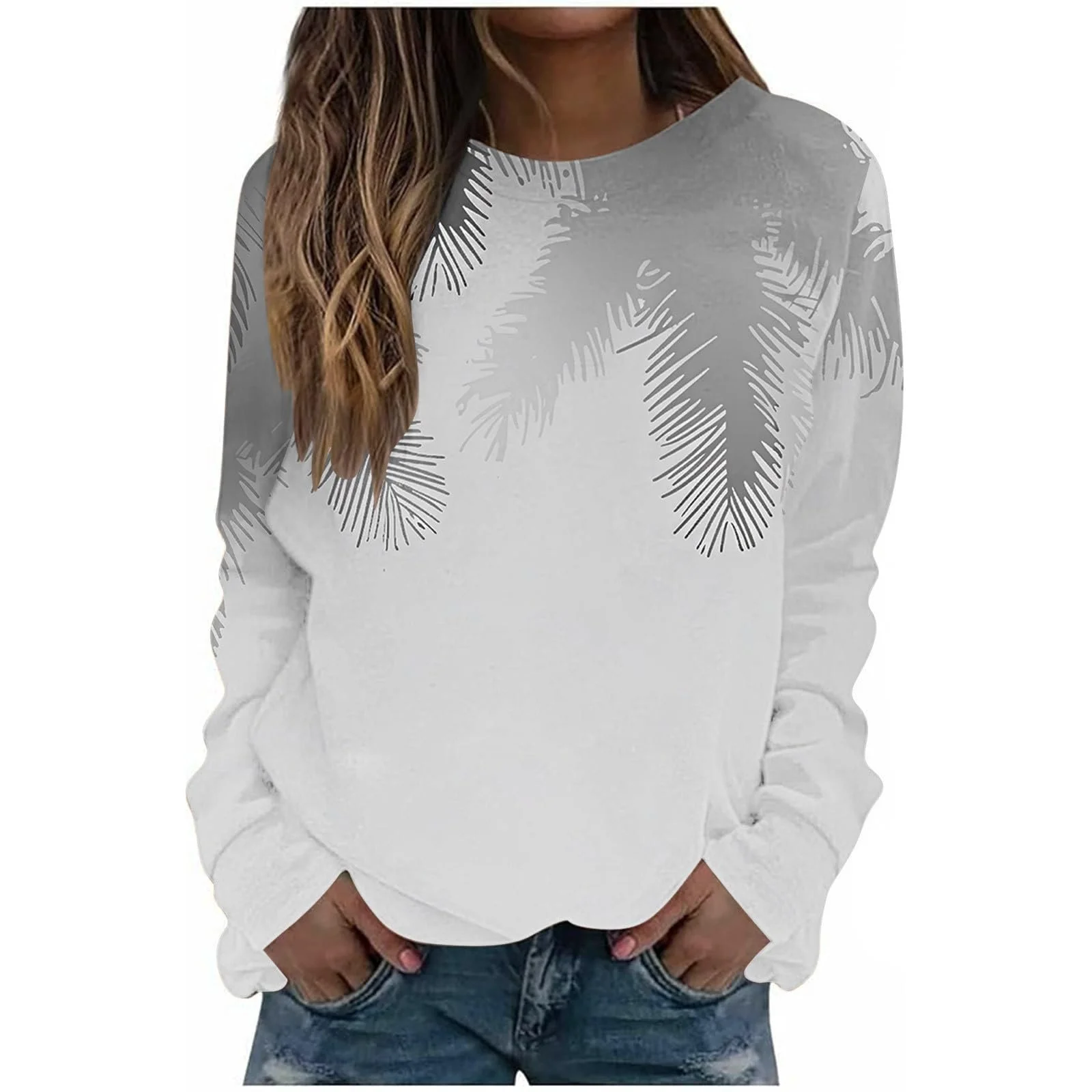 Женский Свитер Komiseup Однотонный Oversized Круглый вырез Длинный рукав Цветочный принт L Легкий Спортивный стиль, фото №1