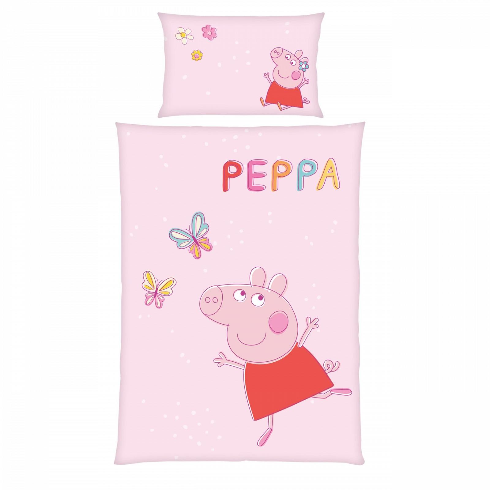 Дитяча постільна білизна Peppa Pig, підодіяльник 100 x 135 см + наволочка 40 x 60 см, дихаюча бавовна, на блискавці, Peppa Pig Butterfly, рожевий, фото №1