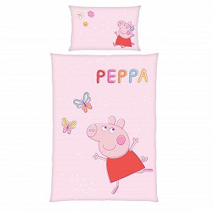Дитяча постільна білизна Peppa Pig, підодіяльник 100 x 135 см + наволочка 40 x 60 см, дихаюча бавовна, на блискавці, Peppa Pig Butterfly, рожевий - Фото 1