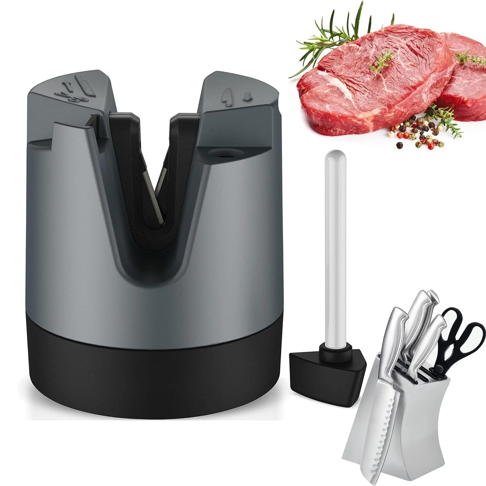 Точило для ножів VITEVER з присоскою для прямих, серрейторних ножів та ножиць сіра, фото №1