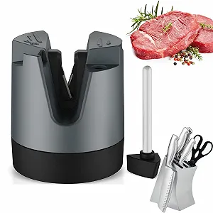 Точило для ножів VITEVER з присоскою для прямих, серрейторних ножів та ножиць сіра - Фото 1