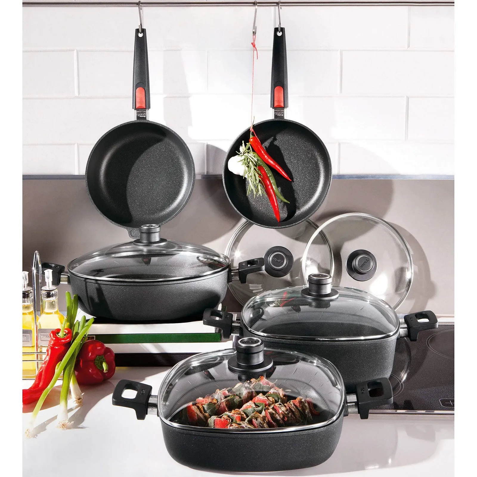 Каструля зі скляною кришкою Woll 32 см Чорна Індукційна, фото №3