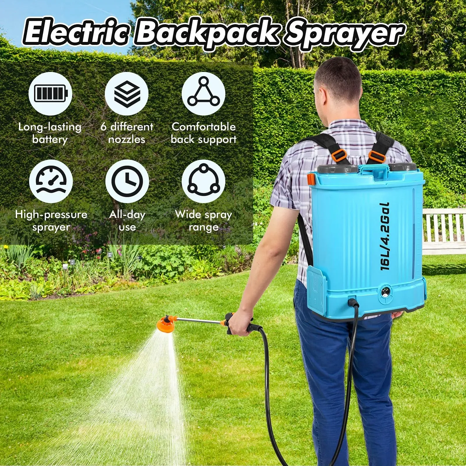 Акумуляторний обприскувач 16 л 100 PSI сумісний з Makita 18 V, фото №3 Акумуляторний обприскувач 16 л 100 PSI сумісний з Makita 18 V, фото №3