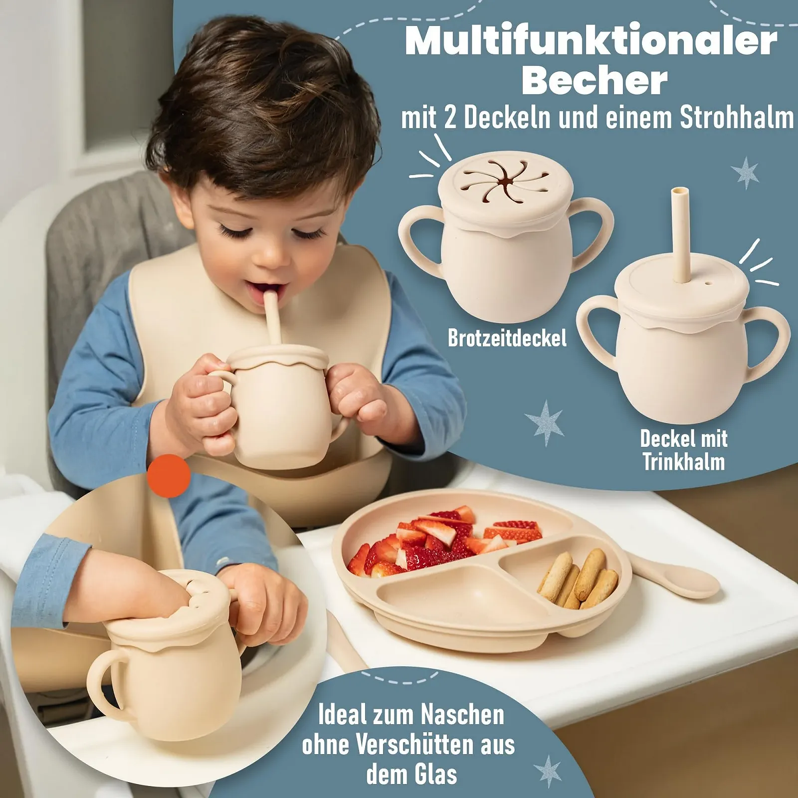 Дитячий набір силіконового посуду з сумкою для транспортування або зберігання, фото №4