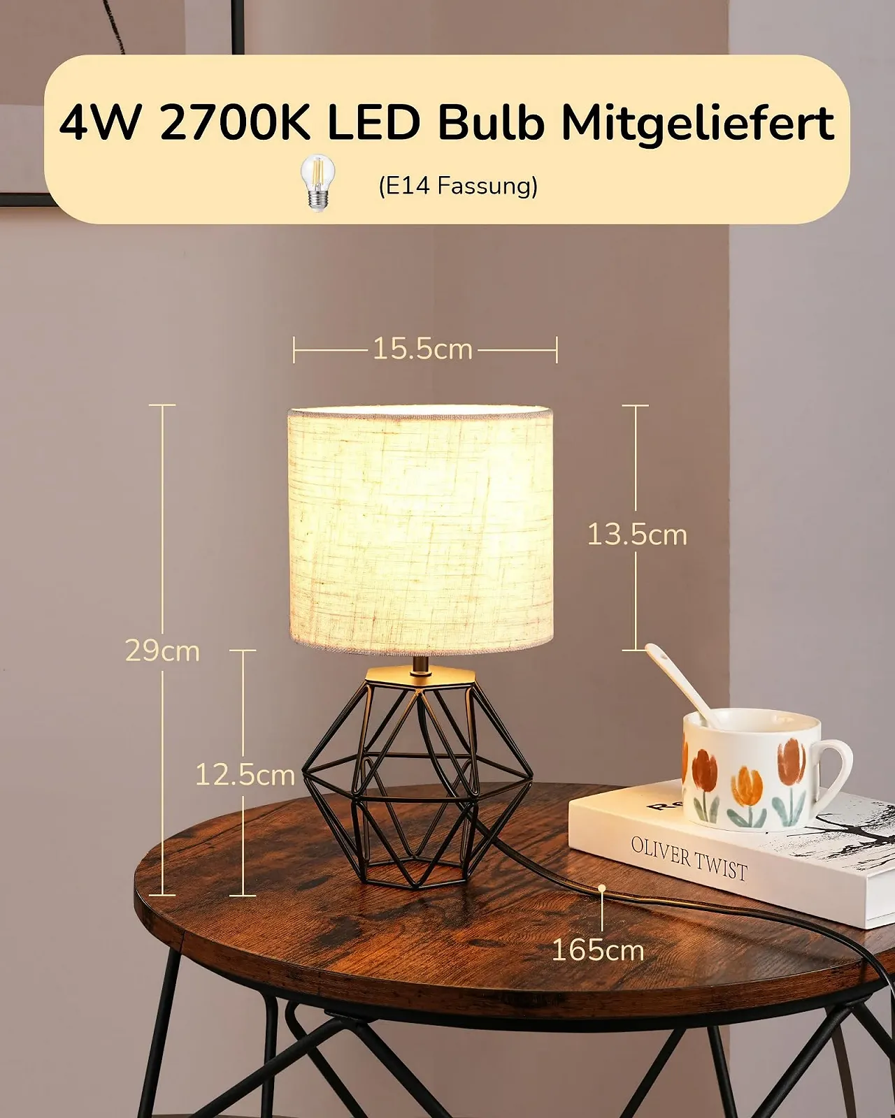 Настільна лампа EDISHINE Modern Industrial E14 Бежевий та чорний, фото №4