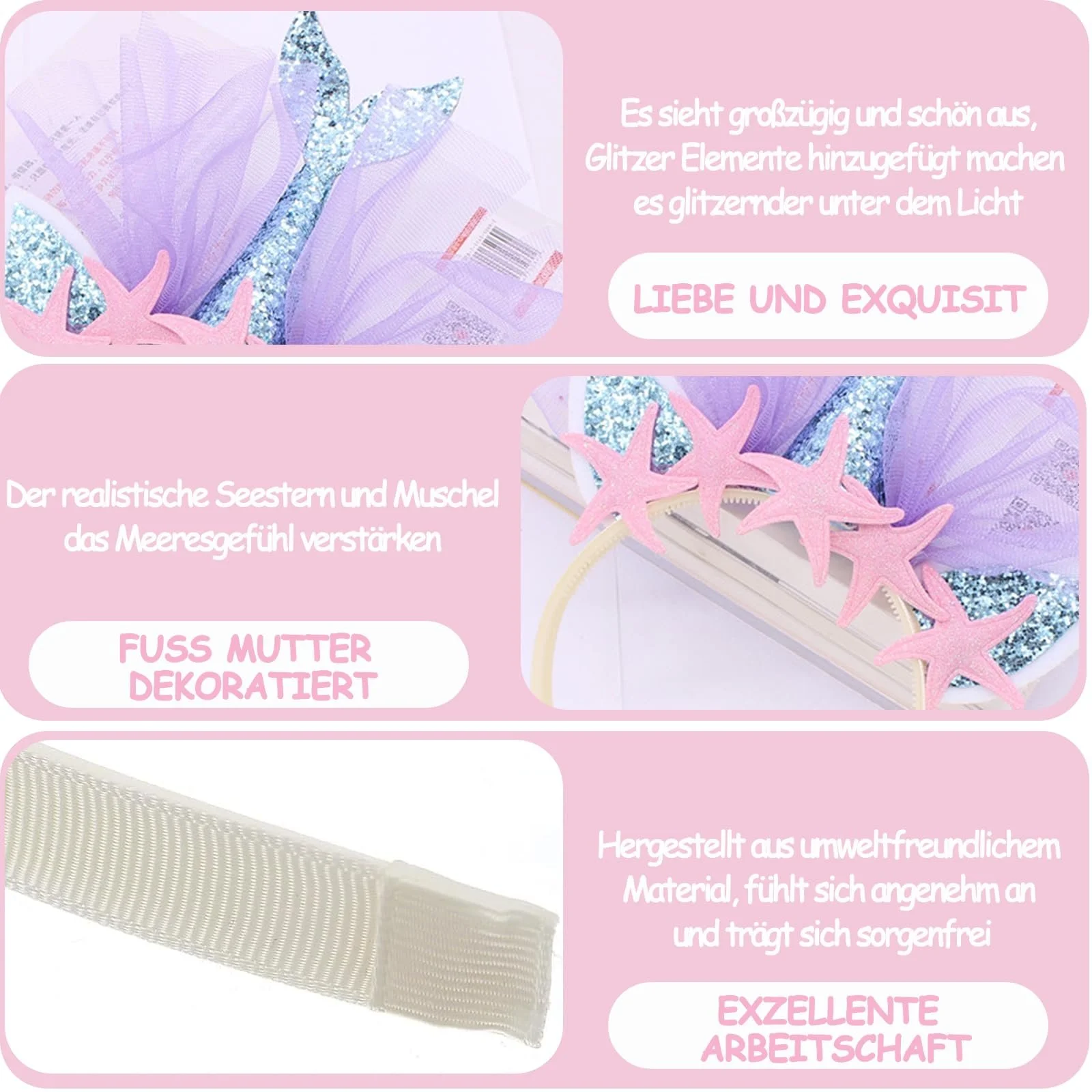 Обруч для волосся Русалка з блискітками для днів народжень, фото №4