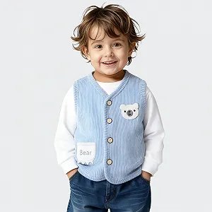 Жилет SYDUZAX Однотонный Флисовый Без рукавов с V-образным вырезом на пуговицах, милый принт мишки, толстый для детей, простой, милый, эластичный, приталенный, теплая куртка, детский жилет synthetic.ua - Фото 1