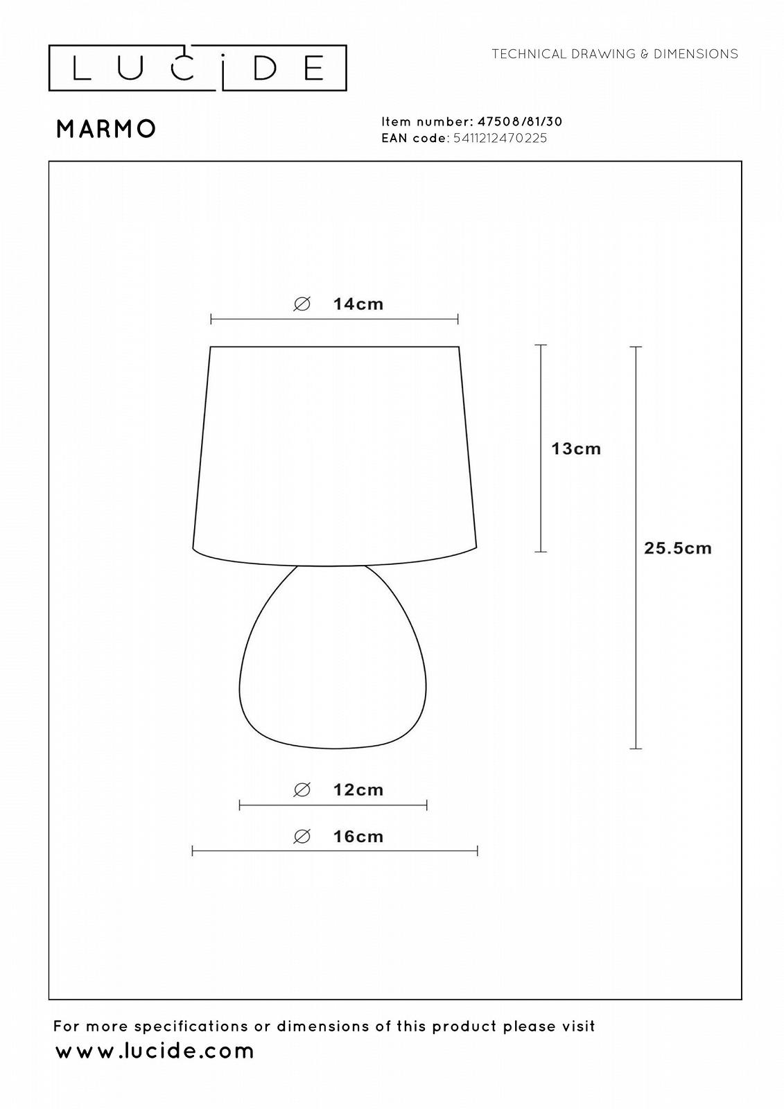 Настільна лампа Lucide MARMO діаметр 16 см 1 х E14 Black, фото №7
