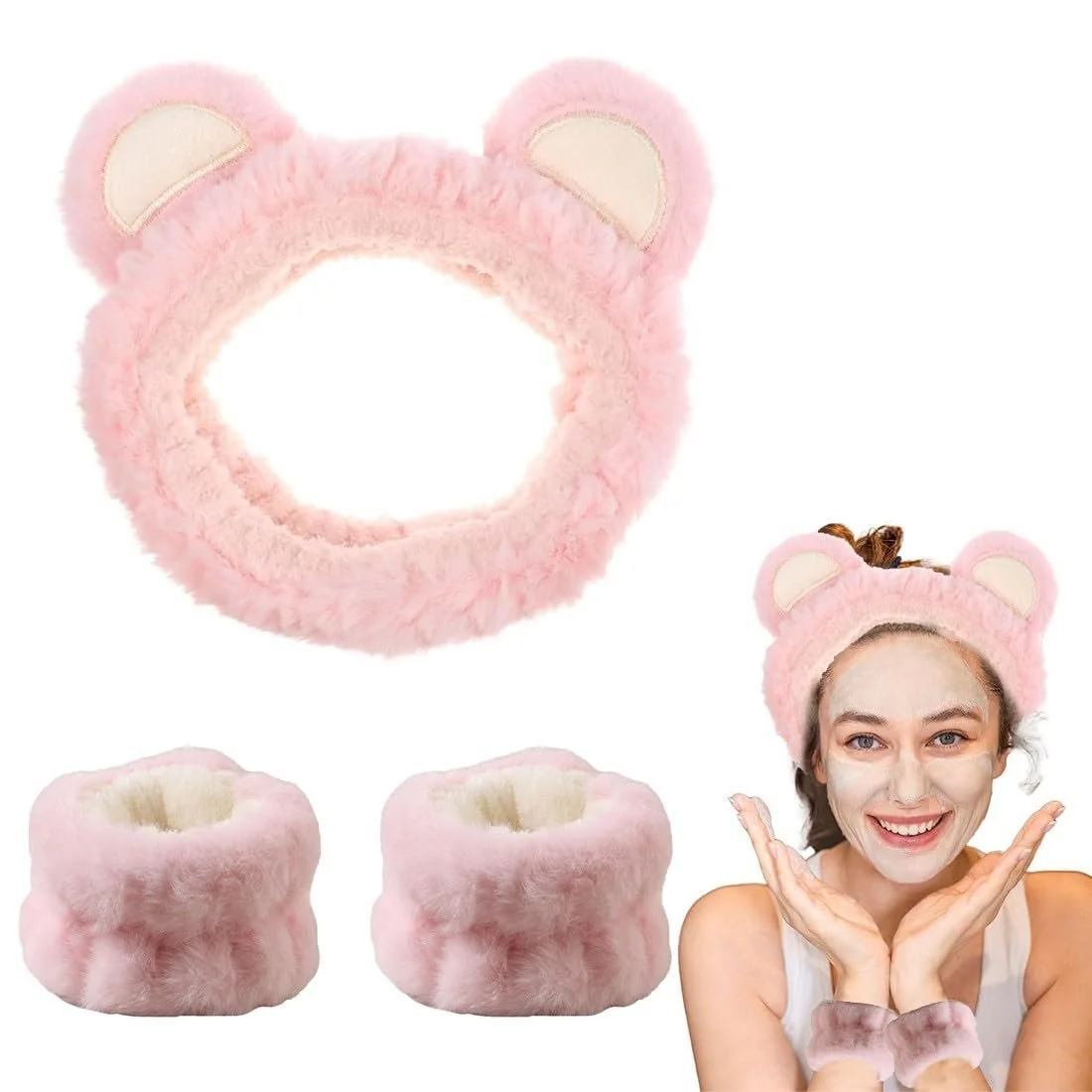 Пов'язка на голову для спа, Набір браслетів для вмивання обличчя, фото №1