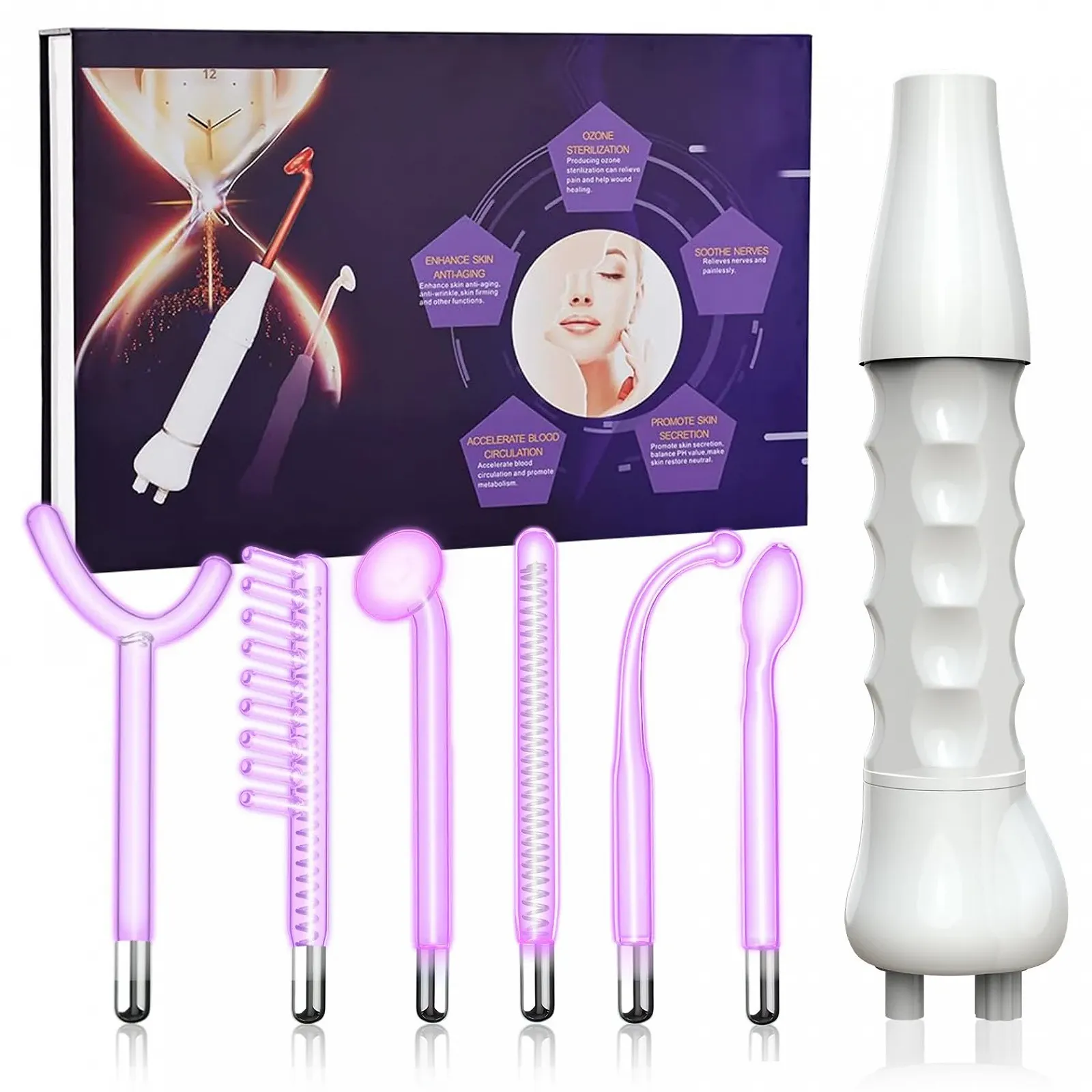 Апарат для високочастотної терапії обличчя 6 аргонових електродів Скляні трубки портативний, фото №1