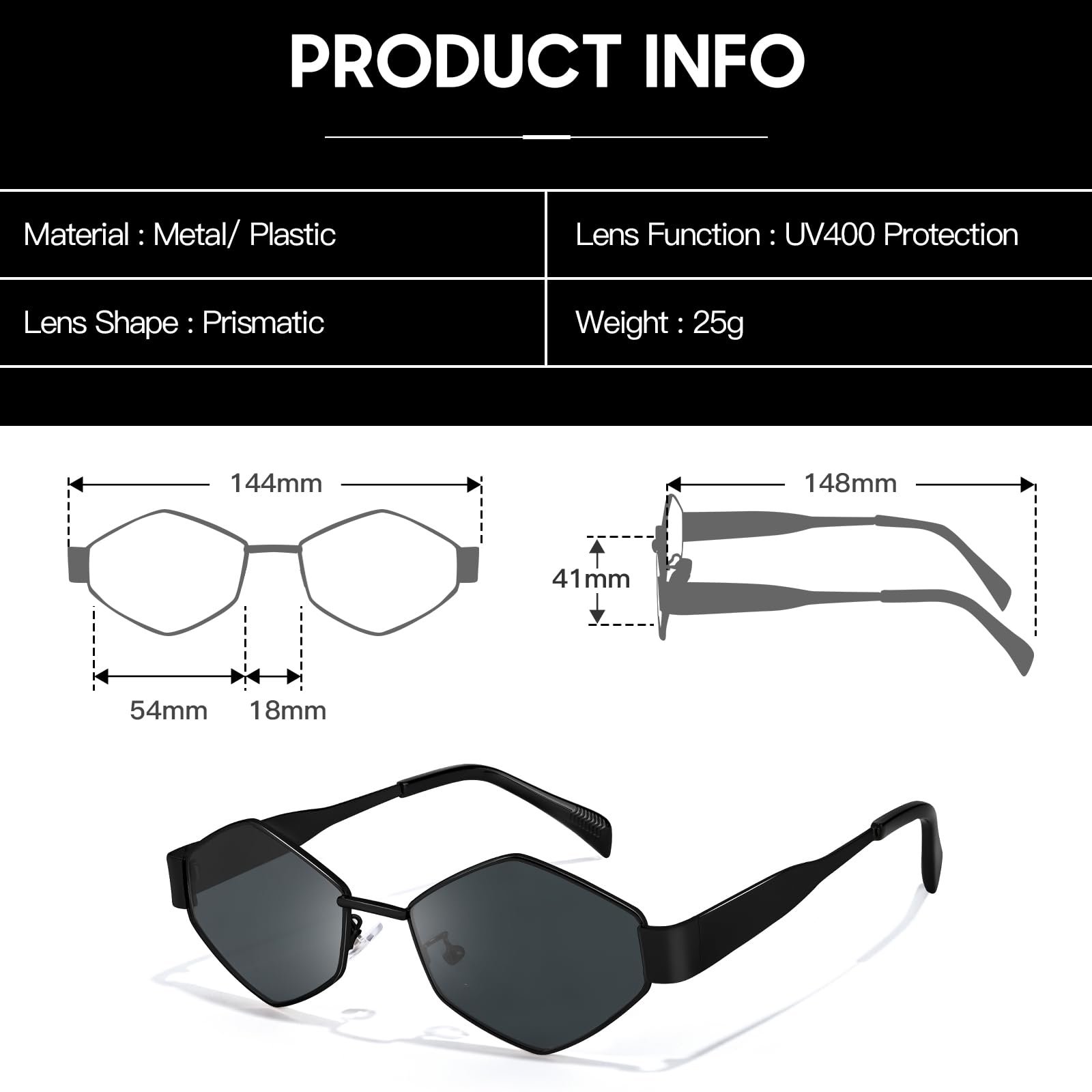 Солнцезащитные очки Женские SODQW Шестиугольная Металлическая оправа UV400, фото №4
