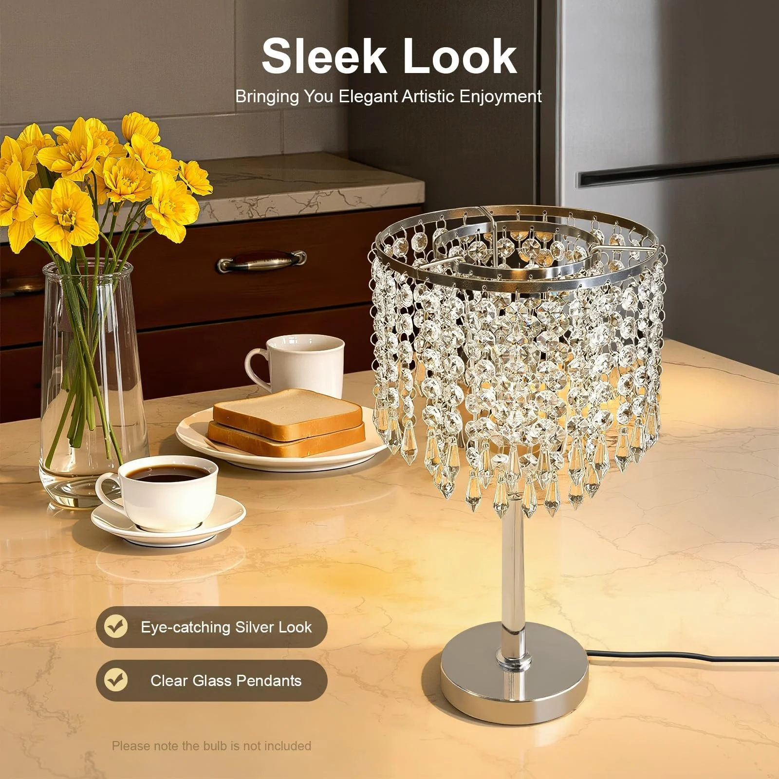 Настільна лампа кришталева з круглою основою декоративна біла, фото №4