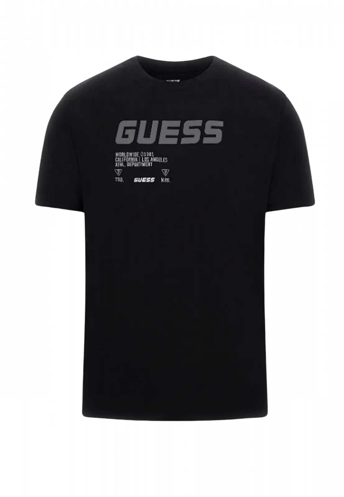 Футболка Guess з короткими рукавами з рельєфним логотипом спереду, круглий виріз горловини, чорний, середній розмір, фото №1